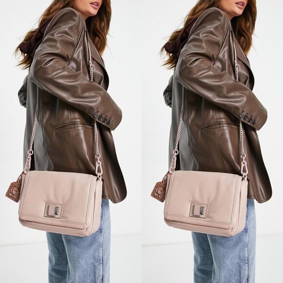 Steve Madden BTrixy Blush Pink Padded Buttery Faux Leather Croc Embossed Bag - Picture 1 of 16